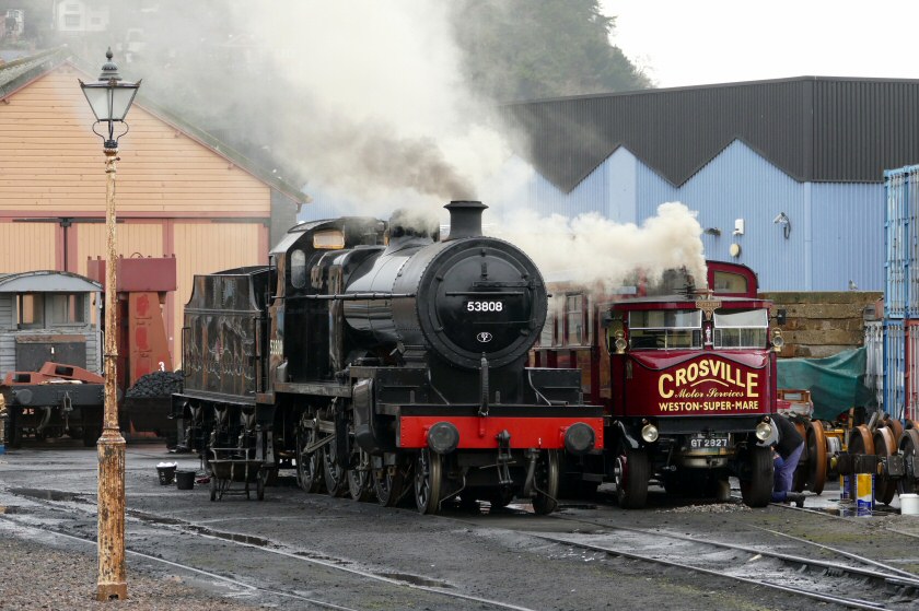 Raising steam: SDJR 2-8-0 no 53808 and Crosville's Sentinel steam bus Elizabeth at Minehead on 24 March 2018.

© Tim Edmonds 