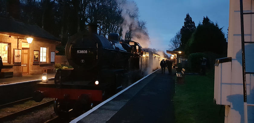 SDJR 7F 2-8-0 no 53808 waits at Crowcombe Heathfield on 29 December 2018.

© Harry McConnell 